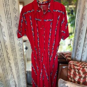 Vintage Western Red Patterned Women's Dress